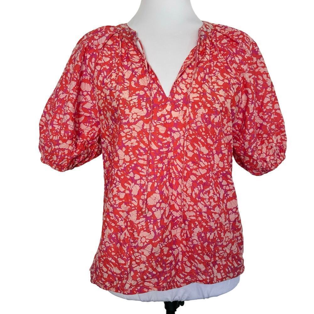 House of Harlow 1960 Top Cotton Short Puff Sleeve Shirt Pink Coral Size XS